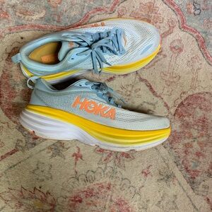 HOKA Running Shoes in Light Blue and Yellow